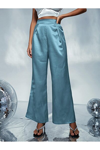 NO BRAND R61t002 pantaloni lungi din satin albaștri Shein 40