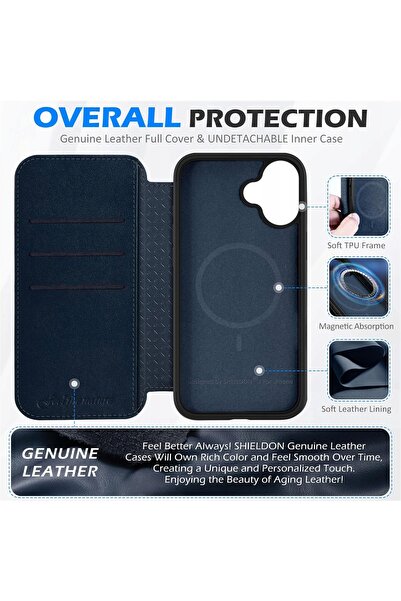 NO BRAND Husă Shieldon din Piele Naturală Magsafe Portofel pentru iPhone 16 P...