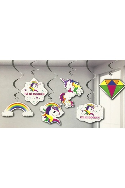 turkuaz parti SET DE 6 ORNAMENTE DE TAVAN CU UNICORN