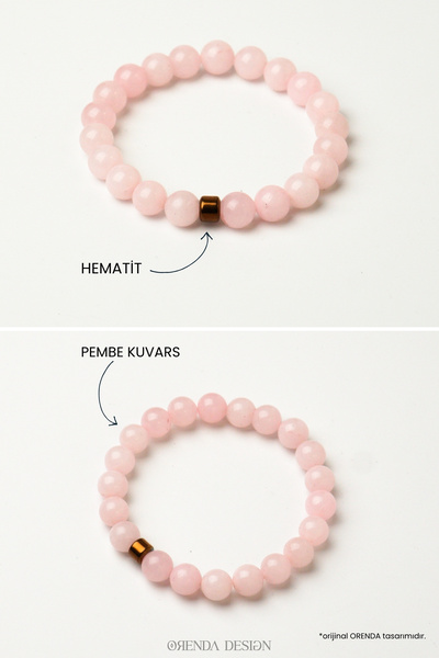 Orenda Design Pink Quartz Men's Bracelet |   Love & Love Frequency |   Natural Stone
