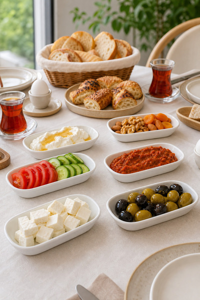 Nandy Home Venüs - 6'lı Uzun Oval Seramik Sunum Kasesi - Meze, Kahvaltılık, S...
