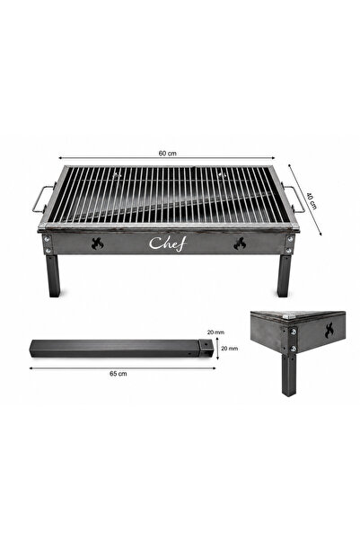 Erhan Chef Steel Grill 60x40 cm with Removable Legs 65 cm – Charcoal Grill, P...