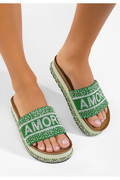 B T Shoes дамски чехли на платформа Alezia зелен