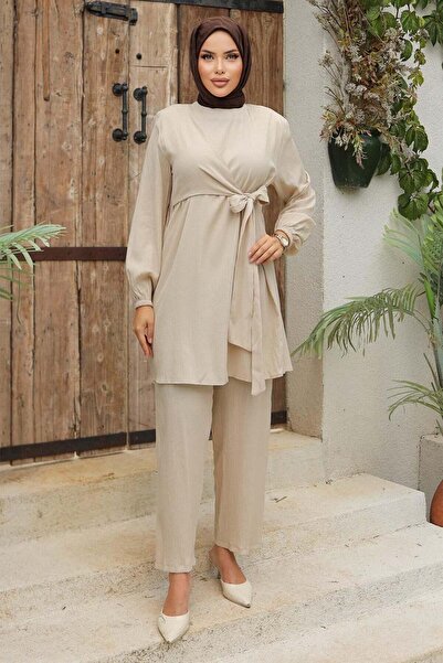 hafsamina Cross-Tied Double Suit Beige Hm2939