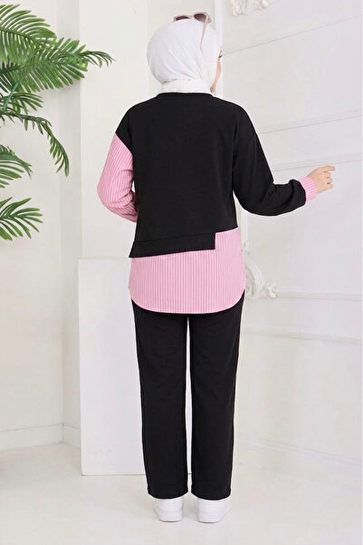 TOFİSA Çizgi Detaylı İkili Takım Siyah Pembe - 2067-SIYAH-PEMBE