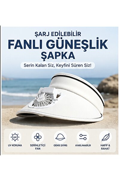 DEYHOME Şarj Edilebilir Fanlı Güneşlik Şapka 3 Kademeli Soğutucu Fanlı UV Kor...