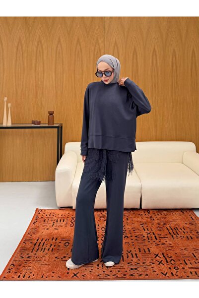 demet's collection Nevra Dantel Detaylı Alt-üst Relax 3'lü Takım