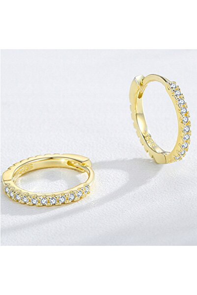NO BRAND Cercei cerc de 1.3cm cu zirconiu, din argint S925 placat cu aur de 14K