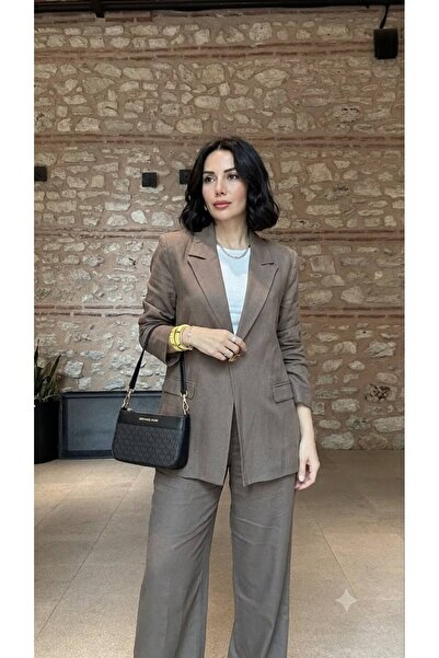 Haki Keten Ceket Pantalon Takım