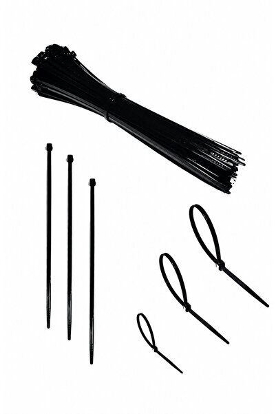 NEXTRA 3.6x150-200-250-300 mm Kablo Bağı SET - Siyah Cırt Kelepçe - Plastik Kelepçe (100 Adet)