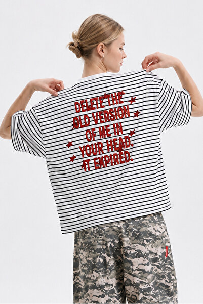 Eazy Co Eazy Unisex Oversize Striped Letter Printed Cotton T-Shirt