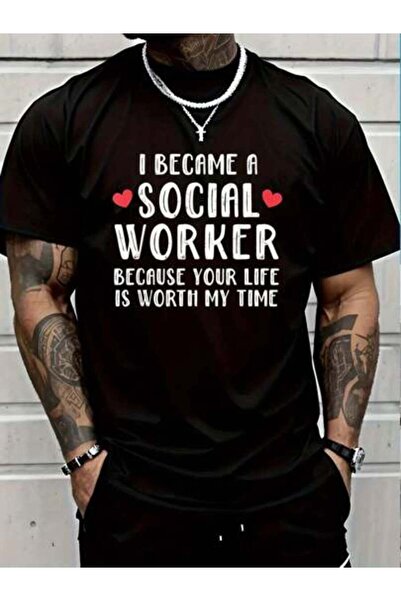 799 100% Cotton Social Worker For Short Sleeve T-Shirt Men's Causal Tops Men ...