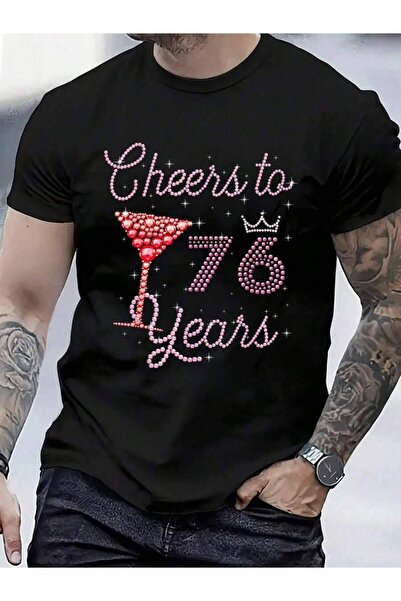 9TAY تي شيرت من القطن بنسبة 100% بطبعة "Cheers To 76th Birthday 76 Years Old"...