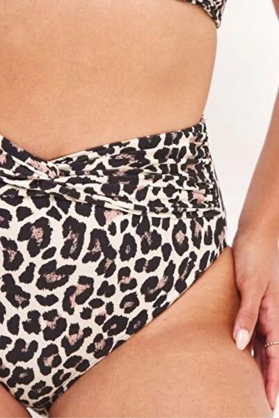 NO BRAND Slip de bikini multicolor cu imprimeu leopard, cu talie înaltă, maxi...
