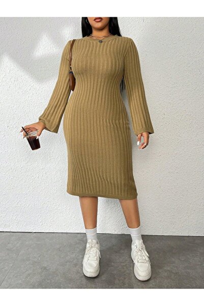 NO BRAND Rochie mini tricotată bronz cu mânecă lungă Shein 46