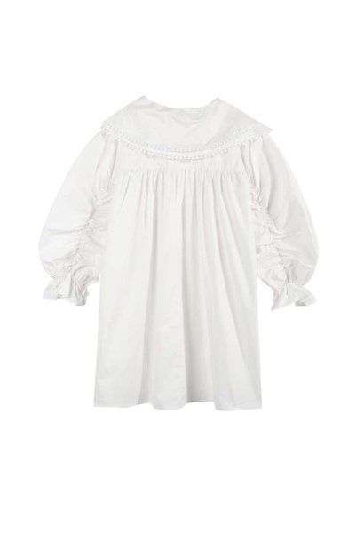 NO BRAND Rochie cămașă albă largă, cu guler cu volane, mâneci lungi, Shein m