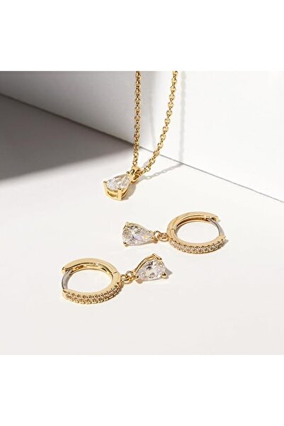NO BRAND Cercei din aur de 14K, cu pandantiv stil solitaire - Cercei tip inel...