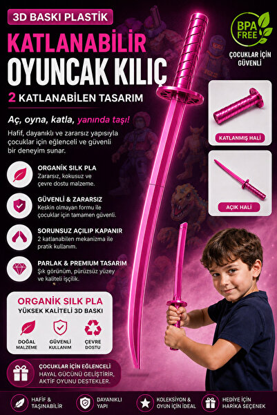 G3D Katlanabilir Oyuncak Kılıç | 3D Baskı Silk PLA Plastik | Güvenli Şaka Kıl...