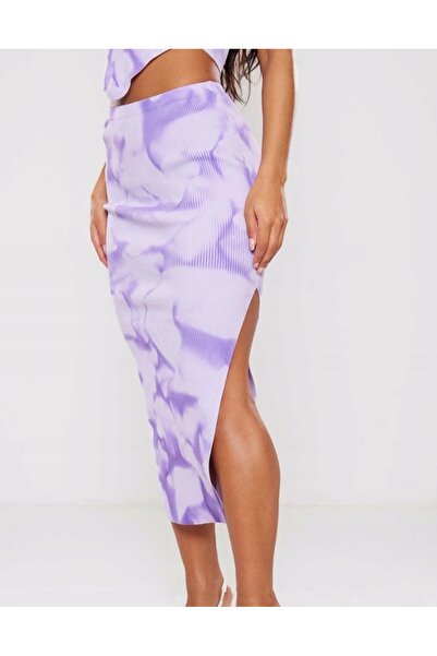 NO BRAND Fustă midaxi mulată, mov, cu imprimeu tie-dye, Prettylittlething, mă...