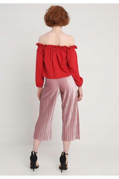 NO BRAND Bluză roșie spaniolă cu umeri decupați, cu model, Miss Selfridge 36