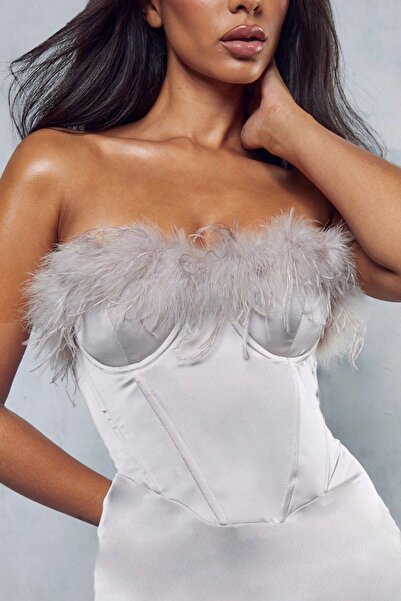 NO BRAND Rochie mini tip creion cu pene din satin Misspap 40