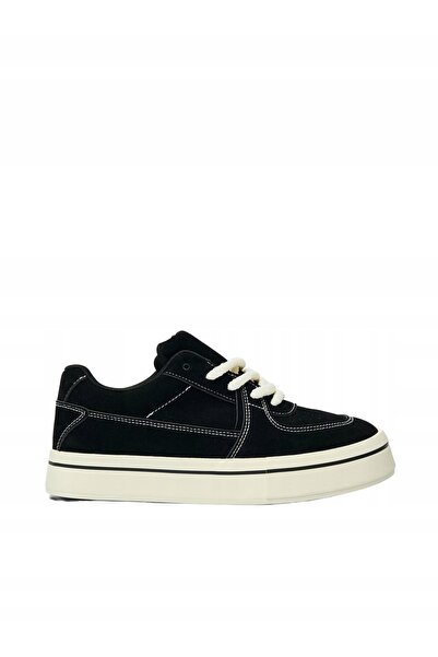 NO BRAND Adidași negri slip-on din piele întoarsă și piele ecologică, cu vârf...