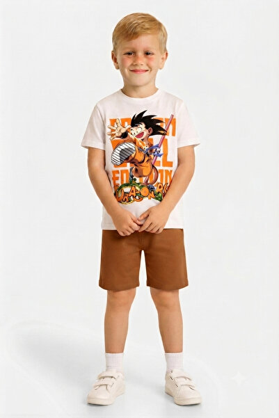 LİTTLE TORTOİSE Boy's Ninja Character Printed Crew Neck T-Shirt-Shorts Set