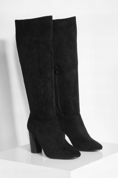 NO BRAND Kozaki negru clasic din piele întoarsă ecologică cu toc boohoo 38