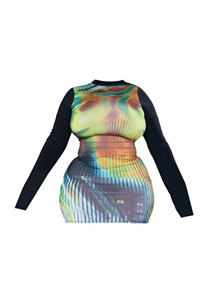 NO BRAND Prettylittlething rochie mini uni multicoloră cu mânecă lungă 44