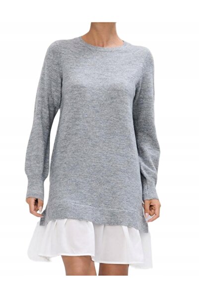 NO BRAND Rochie mini tricotată gri deschis cu mânecă lungă Mohito S
