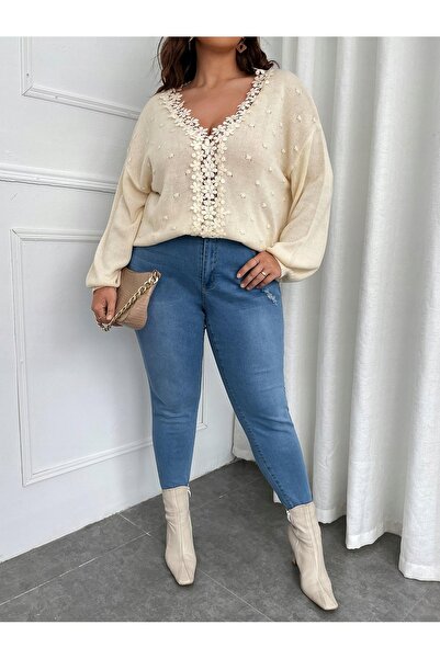 NO BRAND Pulover Bej Clasic Mâneci Lungi Textură Florală Shein 44