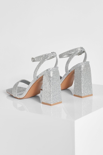 NO BRAND Boohoo 40.5 Sandale elegante cu toc înalt, argintii cu sclipici