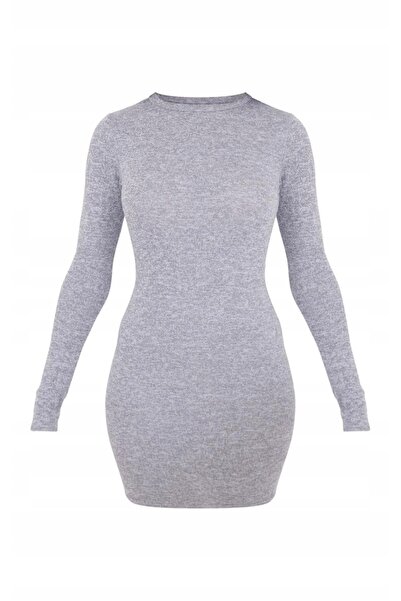 NO BRAND Prettylittlething Rochie mini mulată gri cu mânecă lungă 34