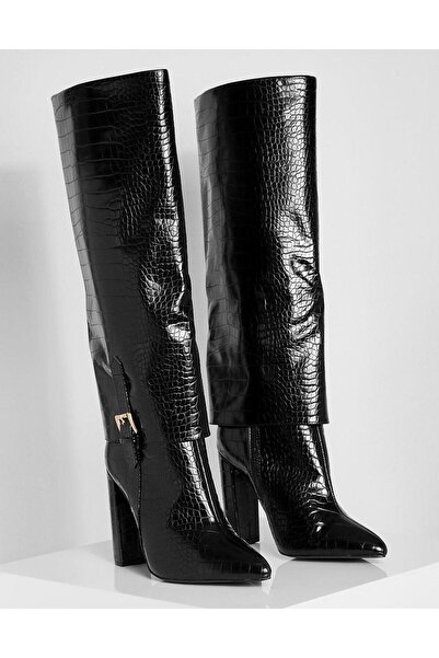 NO BRAND Cizme negre peste genunchi din piele ecologică, elegante, Boohoo 40