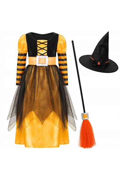 NO BRAND Set costum vrăjitoare/zână pentru Halloween, pălărie, 116-122 cm