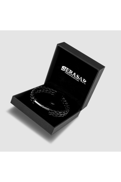 NO BRAND Serasar, Brățară din piele pentru bărbați [Oțel] Negru, 17cm