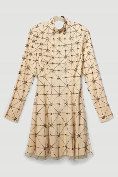 NO BRAND Rochie elegantă mini crem cu fundă simplă Karen Millen 42
