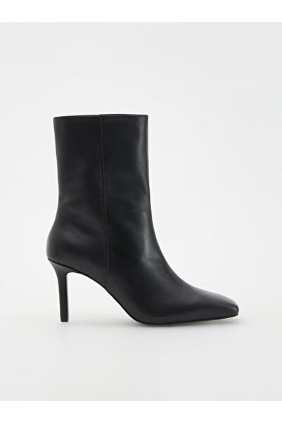 NO BRAND Cizme clasice negre, toc stiletto, piele, vârf pătrat, 41
