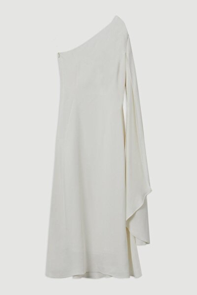 NO BRAND Rochie midaxi albă asimetrică din satin, cu un umăr, Karen Millen 34