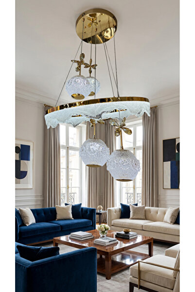 G-Light Bella Kristal Halka 4 Top LED Avize - Modern Sarkıt Avize