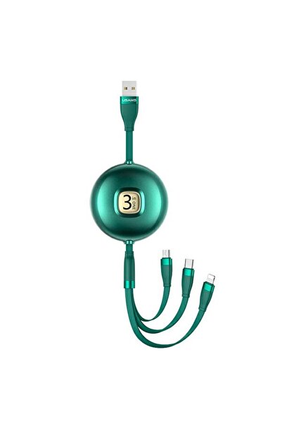 Usams Cablu retractabil U69 3-în-1 USB-A la Lightning/Micro USB/USB-C, 1,2 m,...