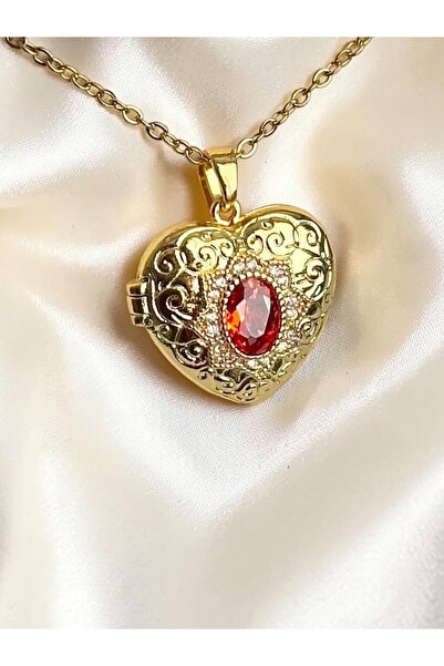 AUREON GOLD Kadın Çelik Açılabilir Fotoğraflı Madalyon Kolye
