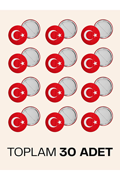 Tabloe Türk Bayraklı 5.8cm 30 Adet Toptan Rozet, Okul ve Etkinliklere Özel 30...