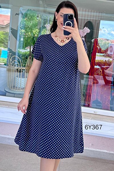 İnce Topuk V-Neck Polka Dot Viscose Dress 6Y367