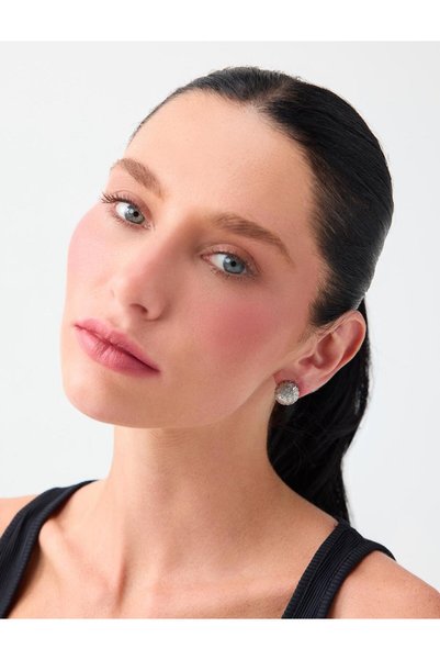 Jimmy Key Silver Color Textured Circle Shaped Shiny Earrings