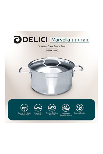 DELICI DSPD 24W 304 Stainless Steel Sauce Pan with Lid Heavy Base Dishwasher ...