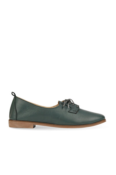 BUENO Green Leather Women's Flat Ballerinas