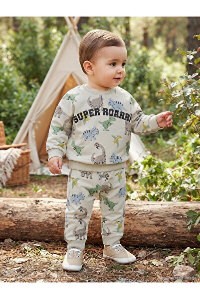 Civil Baby Hanorac cu imprimeu dinozauri pentru 6-18 luni - Bej