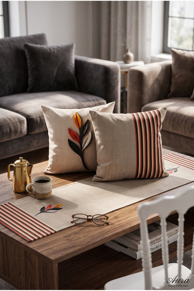 Softifyhome 2’li Dijital Baskılı Kırlent Kılıfı + Runner Seti | Raşel Kumaş |...