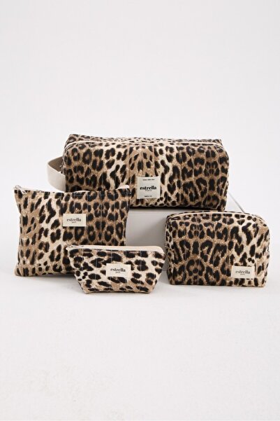 estrella paris مجموعة حقيبة مكياج AURA LEOPARD مكونة من 4 قطع: مكواة فرد الشع...
